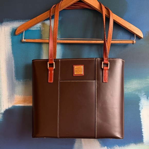 Dooney & Bourke Handbags - Dooney & Bourke Brown Leather Tote with Tan Straps